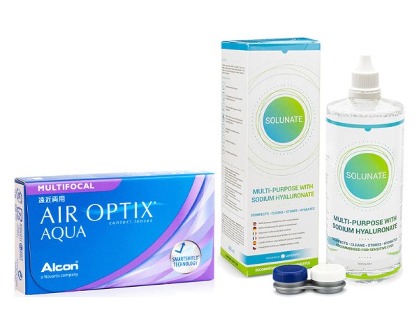 Air Optix Aqua Multifocal (6 lentilles) + Solunate Multi-Purpose 400 ml avec étui