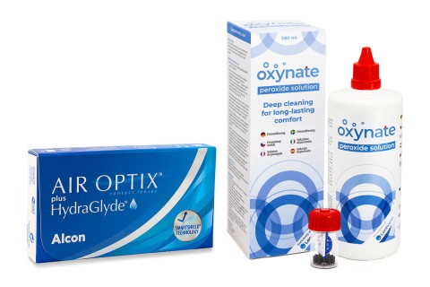 Air Optix Plus Hydraglyde (6 lentilles) + Oxynate Peroxide 380 ml avec étui