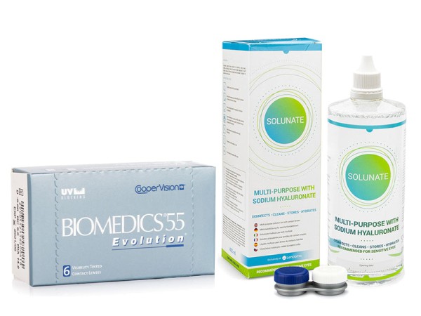 Biomedics 55 Evolution CooperVision (6 lentilles) + Solunate Multi-Purpose 400 ml avec étui